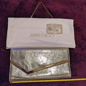 Jimmy Choo Erica Champagne Glitter Leather Clutch bag -Authentic with card